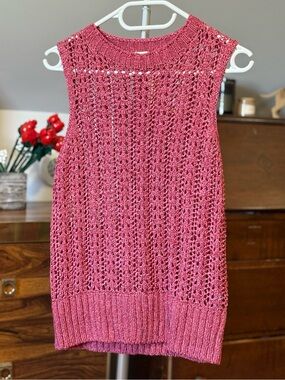 GAP Pink Open Knit Sleeveless Sweater Tunic Top XS